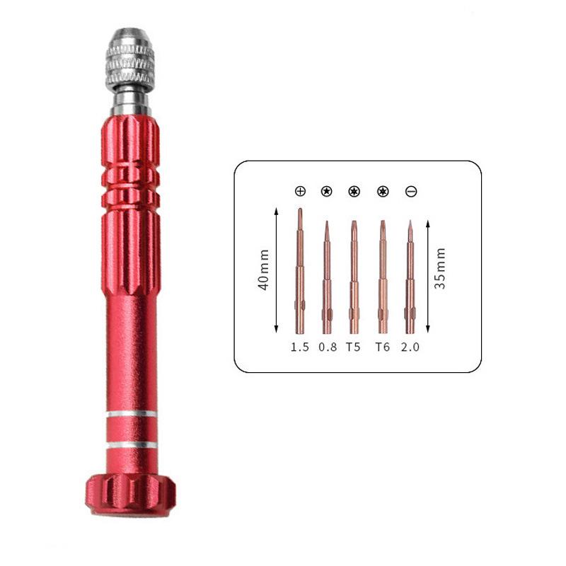 Reddish Mini 5-in-1 Aluminum Alloy Precision Screwdriver for Clock & Phone Repair