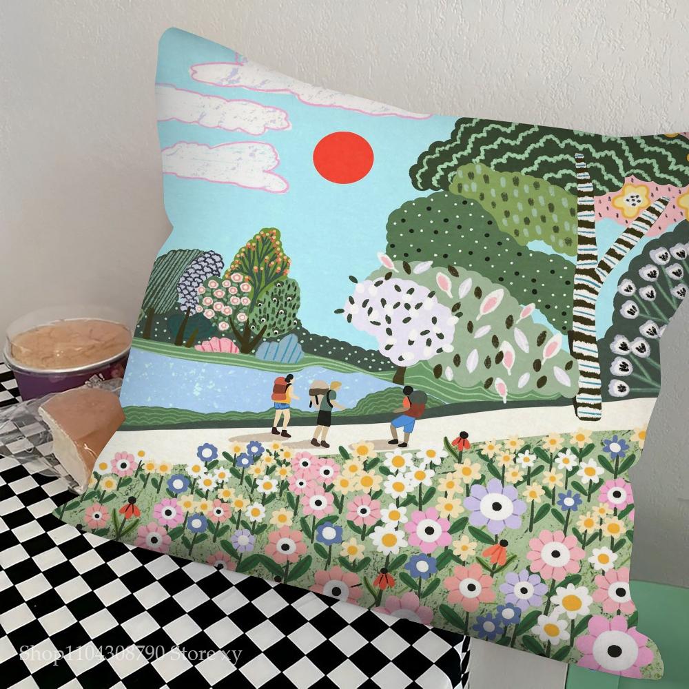 Mountain Landscape Abstract Mountain Art Pillow Case Square Pillow Bedroom Sofa Leisure Comfort Car Living Room Home Decoration