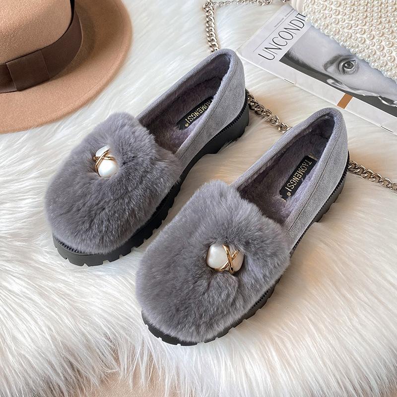 T57 Women's Shoes Winter Velvet Outer Wear Velvet Women's Shoes Warm Thick-soled Fluffy Shoes Women's Cotton Shoes Women's