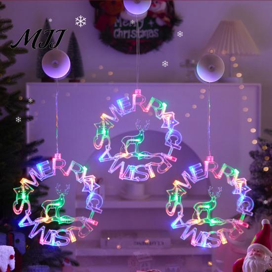 No Drill Glass Wall Decor LED Christmas Star Window Light, Tree Letter Suction Cup Hanging Lamp Versatile Party Venue Decorations for