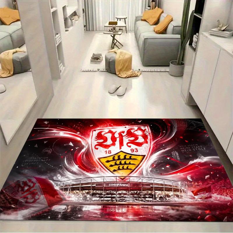 VfB Stuttgart Club Crest Red Wave Stadium Print Area Rug German Soccer Fan Non Slip Rectangular Floor Mat Gaming Room Living Bedroom Home Decor Rug