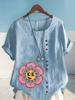 Women's Fashion Sunflower Print Shot Sleeve T-shirt Loose Cotton Shirt Casual Loose Summer Blouse Tops Plus Size