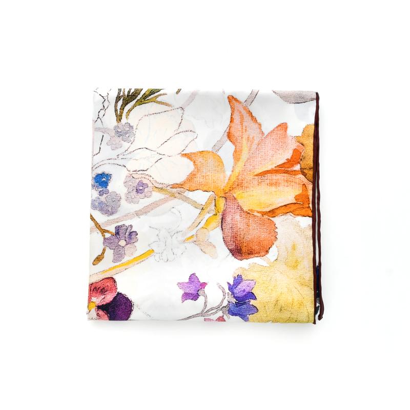 

White real silk twill scarf printed flowers head scarfs women soft natural silk square bandana shawl luxury gift for lady