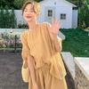 Korean Off-Shoulder Chiffon Top & Shorts Set, Women's Summer Petite Collection, Fresh & Airy Style
