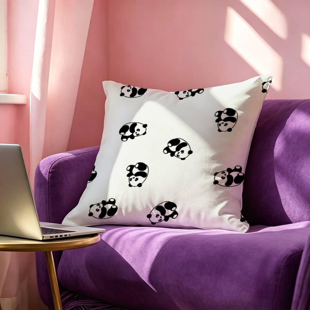 Fashionable Chibi Panda Square DoubleSided printed Pillow Case Bedroom Bedside Pillow Sofa Cushion Cover