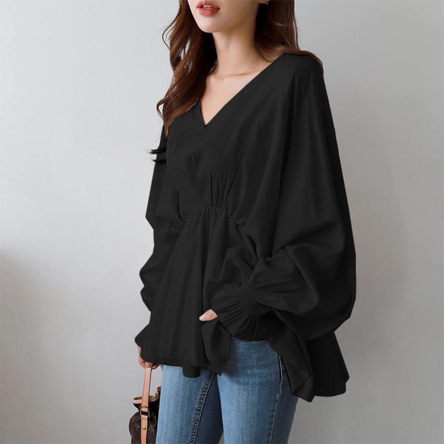 Simple V-Neck Drawstring Scarf Irregular Autumn Women's Shirt Loose Design Casual Long Sleeve Shirt Women's Fashion