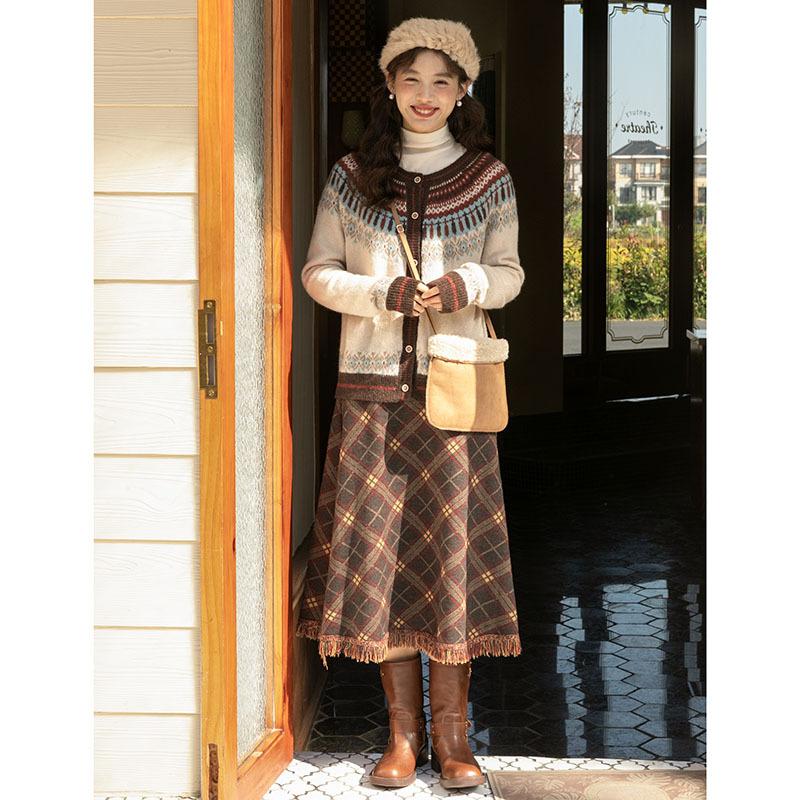 Vintage Contrasting Color Fair Island Sweater Jacket Autumn and Winter Retro Soft Waxy Knitted Cardigan Tide