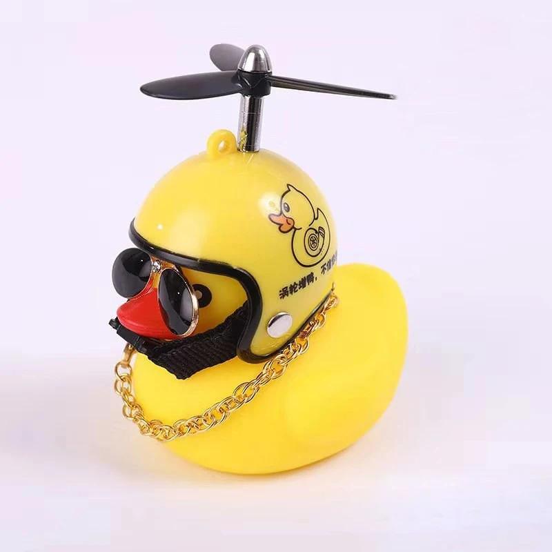 Car Broken Wind Small Yellow Duck With Helmet Airscrew Bicycle Moto With Straps Auto Pasted Accessories Interior Cycling Decor