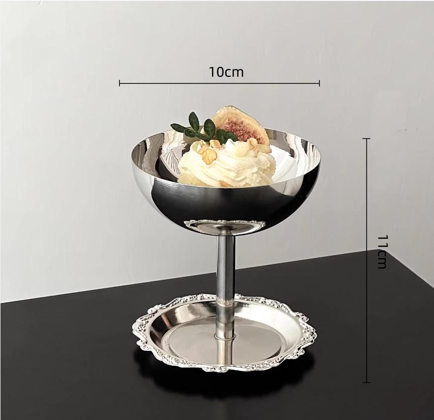 BRStainless Steel Dessert Bowl Silver Tall Ice Cream Cup Dessert Tray Tableware Pudding Plate Milkshake Cup Metal BowlEY