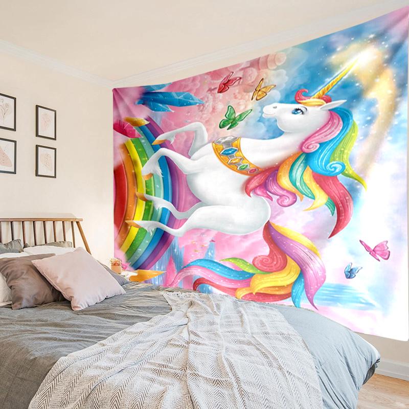 Unicorn In Enchanted Garden Tapestry Room Decoration Wall Hanging for Living Room Bedroom, dormitory, Birthday and Christmas gifts