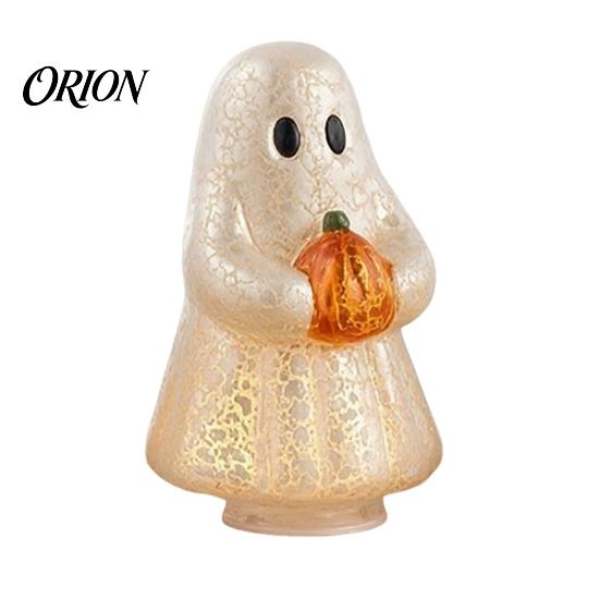 Cute Ghost Ornaments Light-Up Resin Figurine, Glowing Desktop Ornament, Warm Spooky Home Accents Light Halloween Statue for Bedroom Shelf Tabletop