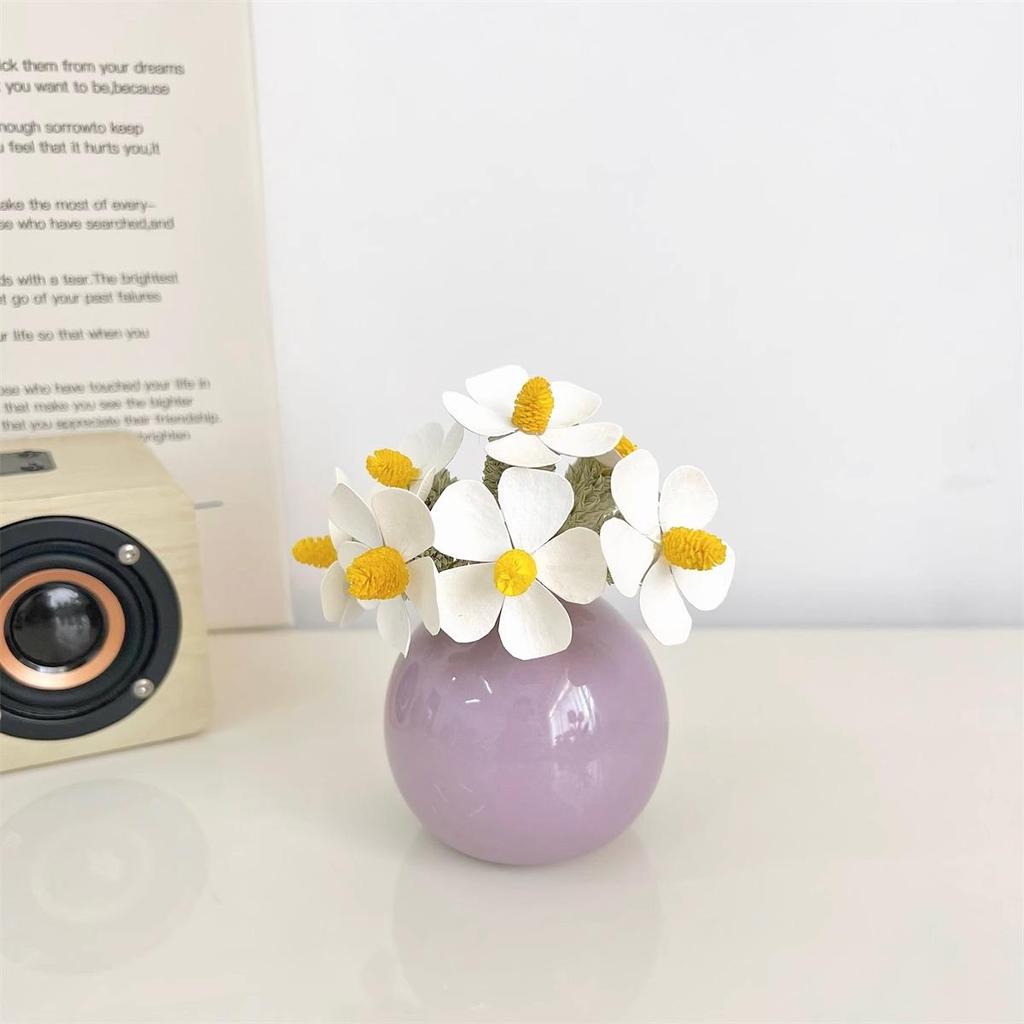 Stilvolles rundes Keramikvasen-Set mit künstlichen Trockenblumen für Schlafzimmer- und Wohnzimmerdekoration