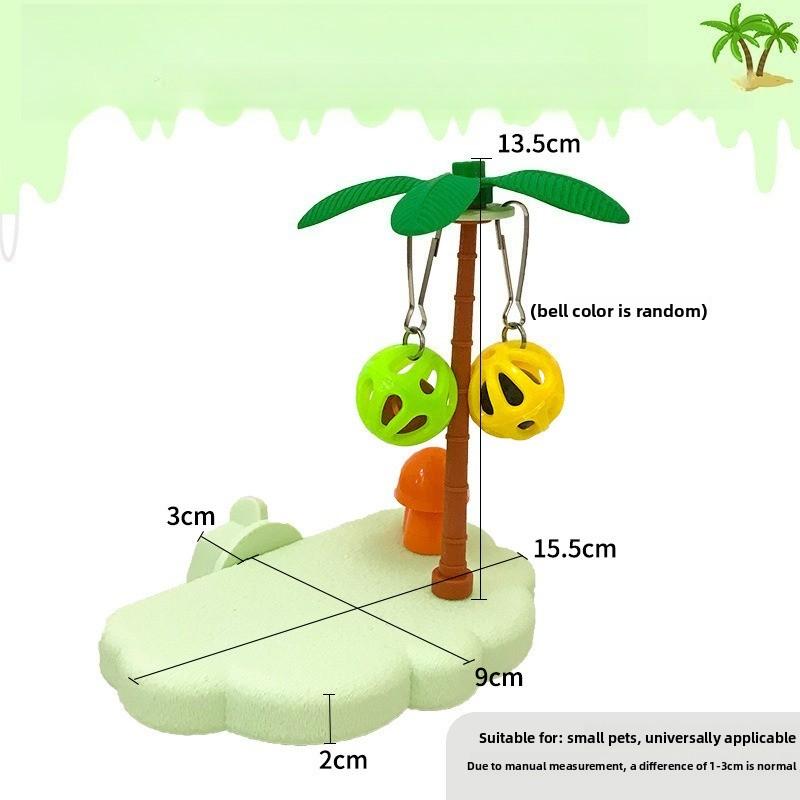 Tropical Palm Tree Bird Perch Platform Interactive Molar Toy Bell Ball For Budgie Cockatiel Pet Cage Boredom Relief Enrichment