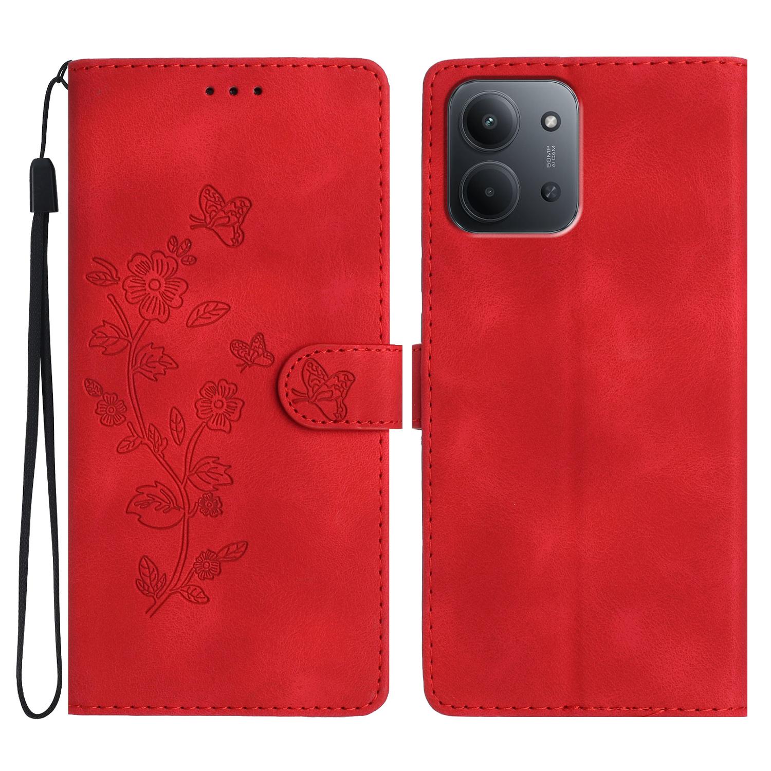 

Leather Case For Xiaomi Redmi 15C 5G (EU) (173mm)/4G (EU) (173mm)/Poco C85 4G (173mm) Imprinted Flower Phone Cover with Wrist Strap