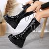 Fashion Women's Boots Black Platform Wedges Shoes for Women Autumn Winter Gothic Botas High Heels Metal Chain Punk Style Knee High Boots