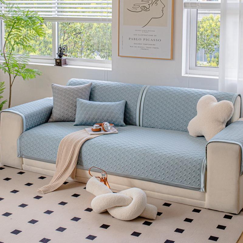Sofa Cushion Summer Non-Slip Pure Color Ice Silk Summer Mat Simple Modern Cream Style Cool Pad Sofa Cover Slipcover
