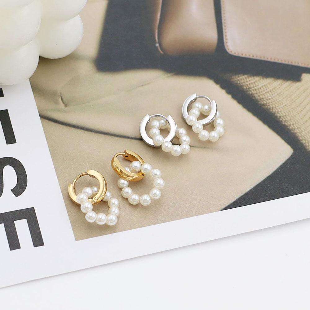 Stylish And Simple Titanium Steel Earrings Do Not Fade 18K Titanium Steel Round Pearl Earrings For Women