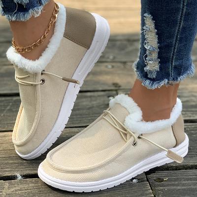 Mode Damenstiefel Winter 2024 Neue Plüsch Schneestiefel Damen Lässig Flach Warm Baumwollschuhe für Damen Einfarbig Runde Zehenpartie Sportliche Slipper Schuhe