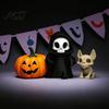 Creepy Cute Skeleton Decor Halloween Ghost with Dog Statues, Gothic Skull Resin Matte Black And Beige Desktop Sculpture Ornaments, 3D Printed