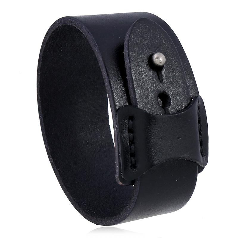 

VOQ Punk Geometric Design Black with Brown Genuine Leather Wristband Cuff Bracelet for Unisex Jewelry Creative Gifts pulseras