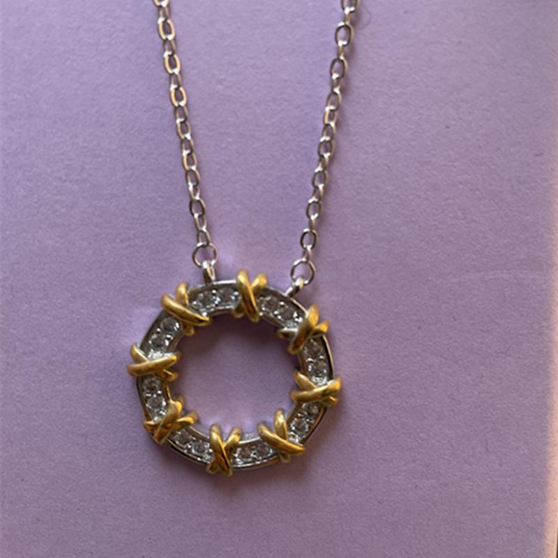 Sterling  Necklace Jewelry Princess Cut 3.2 CT % White Moissanite Zircon Gold  Color Engagement Wedding Party