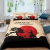 Japanese Samurai Bedding Set, Japan Sunset Landscape Building Silhouette Duvet Cover For Men Teens, Black Red