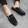 Fashion Fashion New Men's Charm Suede Leather Half Slippers Black Brown Shoes Male Casual Mules Moccasins Breathable Monk Straploafers