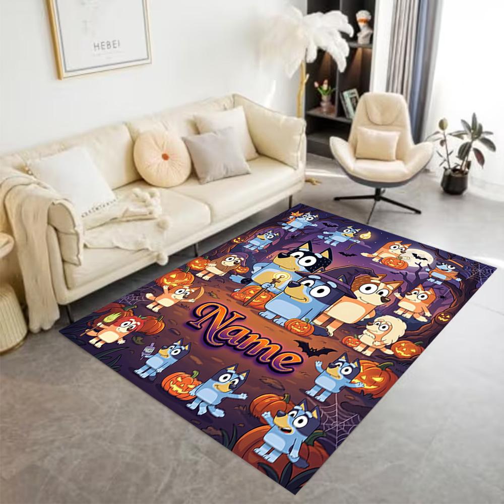 Halloween Bluey Family Personalized Text Area Rug Design for Entryway Dining Room Living Rooms Decorate Room Antislip Carpet Decorate Offices