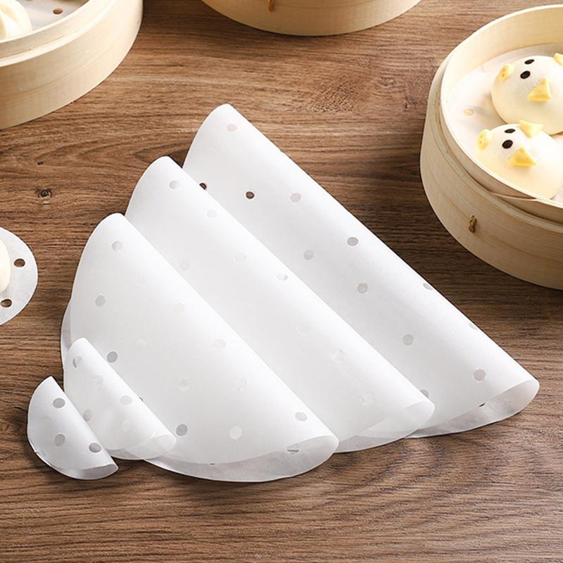 100Pcs Bamboo Steamer Papers Non-Stick Steamer Mat Oil Paper Air Fryer Paper Waterproof Reusable Steamer Liners Baking Utensils