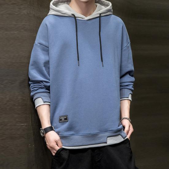 Men Autumn Hoodie Loose Hooded Contrasting Colors Hip Hop Casual Keep Warm Drawstring Korean Style Pullover Spring Hoodie Male Clothes