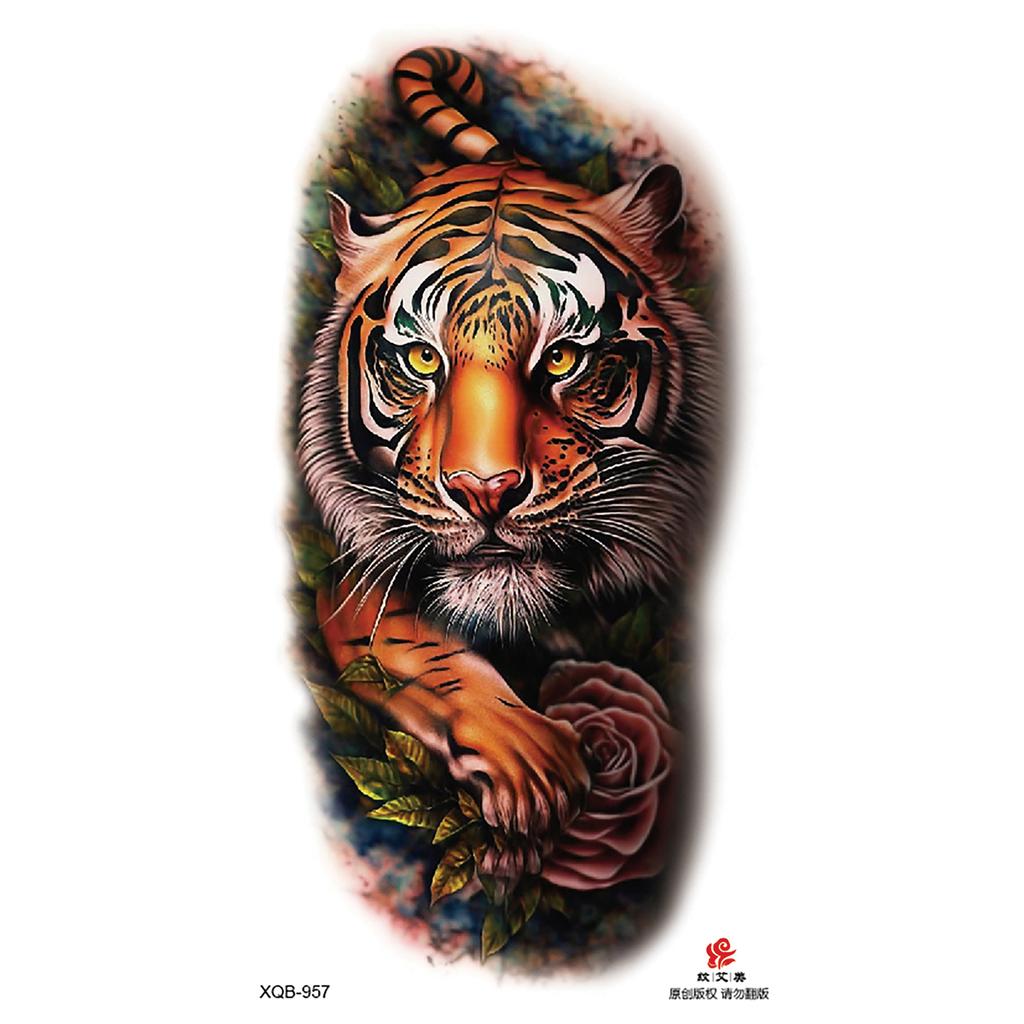 2026 Nuovo Tatuaggio Temporaneo Impermeabile Adesivo Fuoco Foresta Leone Lupo Tigre Flash Tatuaggi Uomo Corona Corpo Braccio Finto Tatuaggio