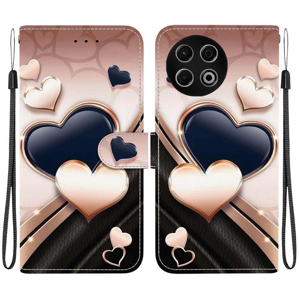 Handmade PU Leather Flip Case for Tecno Spark 30 / Spark 30 Pro Anti-Slip Shockproof Cover with Wrist Strap & Heart/Rose Cat Designs