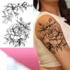 Black Flower Temporary Tattoo For Women Adultsl Fake Peony Rose Dahlia Lotus Tattoo Sticker 3D Body Art Bouquet Sexy Tatoo Paste