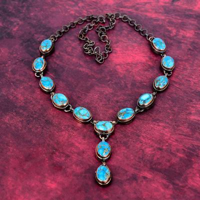 Collar de Turquesa Azul Cobre Joyería de Cobre Electroformada Collar Ajustable
