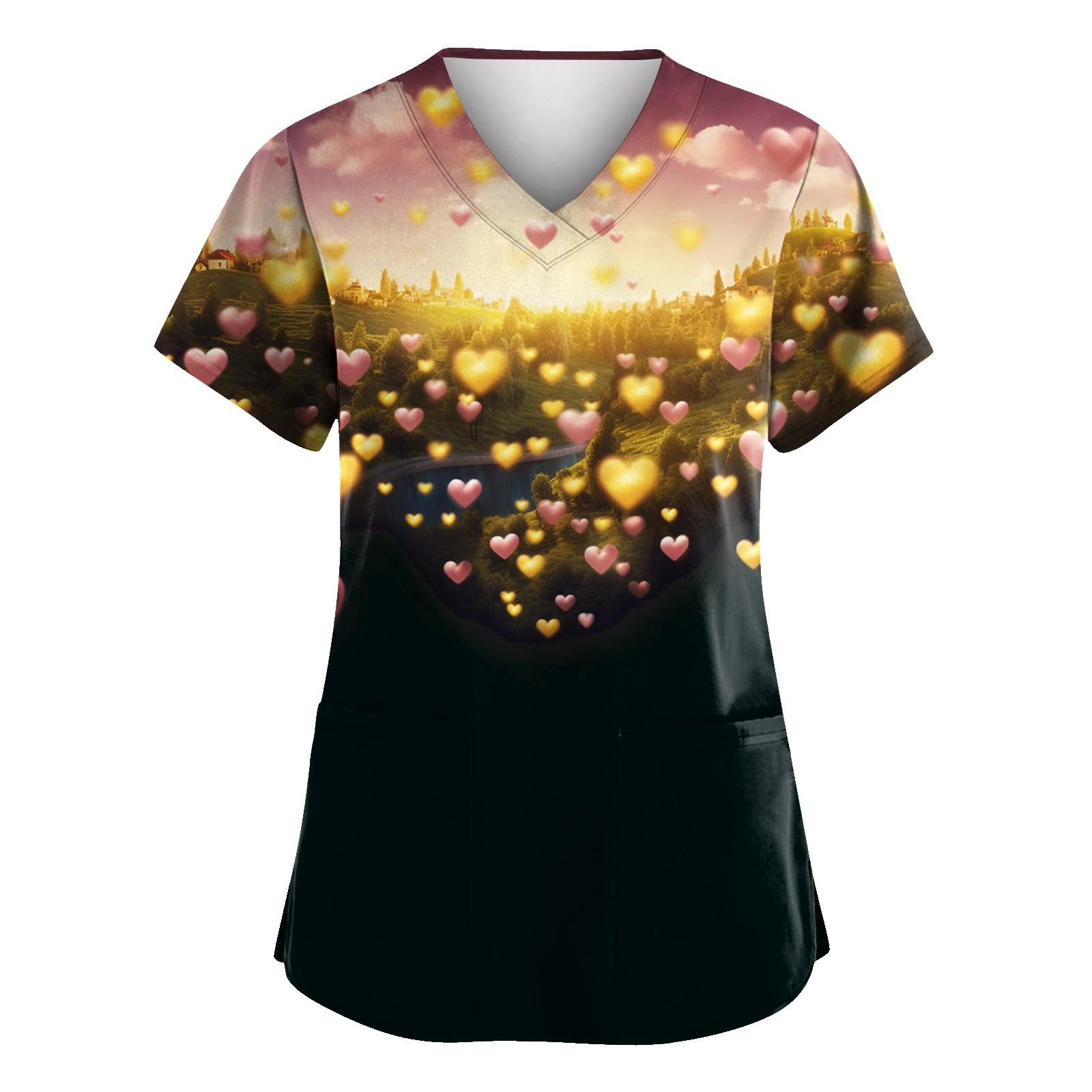 

Женская униформа с принтом ко Дню святого Валентина, рабочая униформа с V-образным вырезом и карманами, защитная униформа S жёлтый