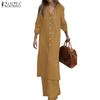 ZANZEA Women Casual Long Blouse and Pants Loose Two Piece Suit Sets