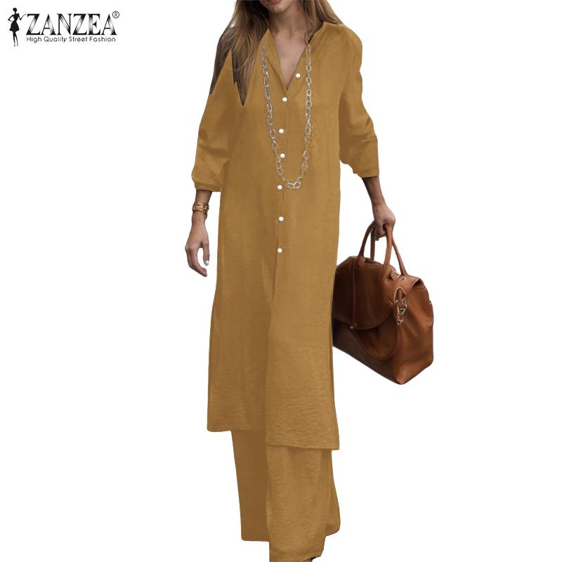 ZANZEA Women Casual Long Blouse and Pants Loose Two Piece Suit Sets
