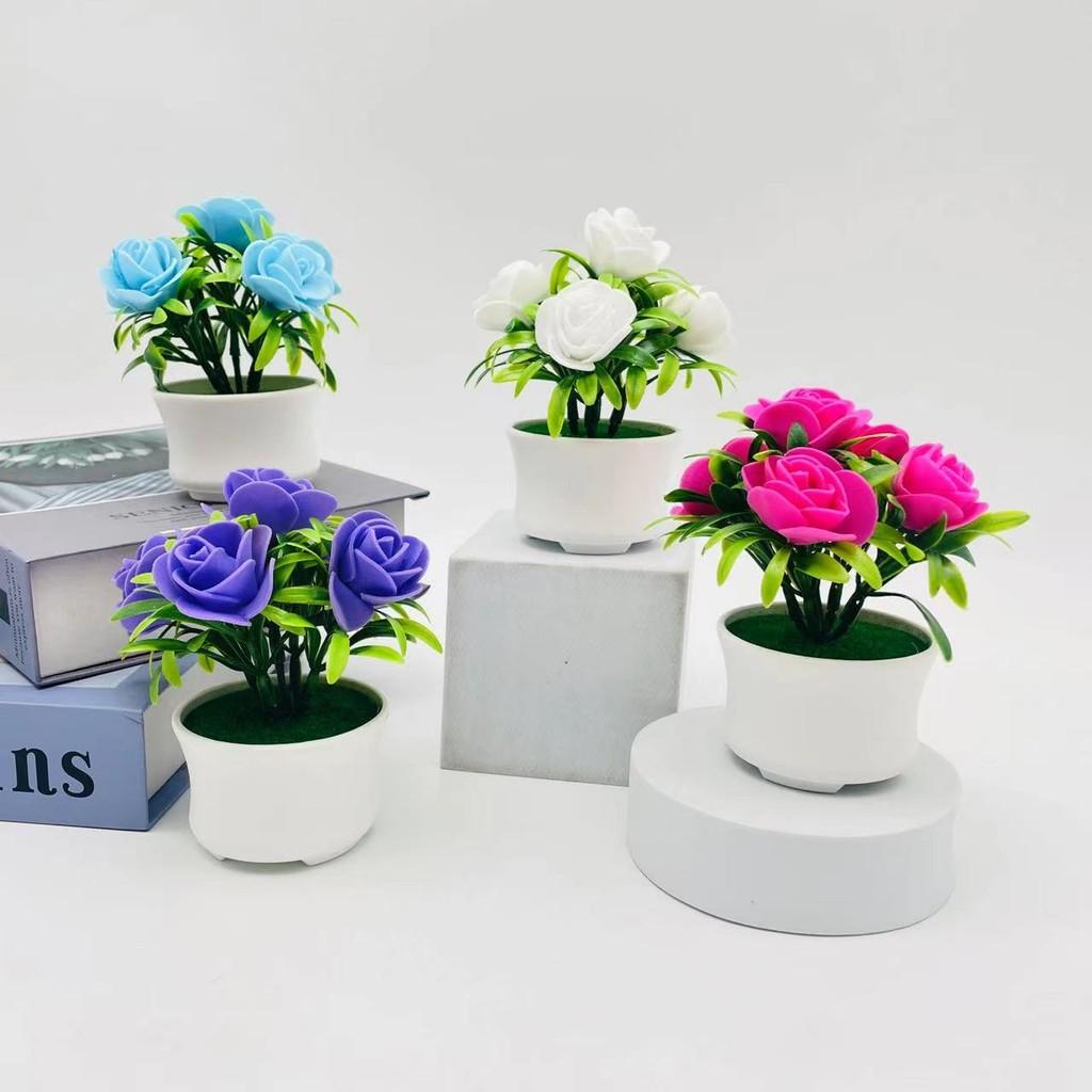 Small Rose Faux Greenery Three Leg Pot Valentines Gift And Display Tabletop