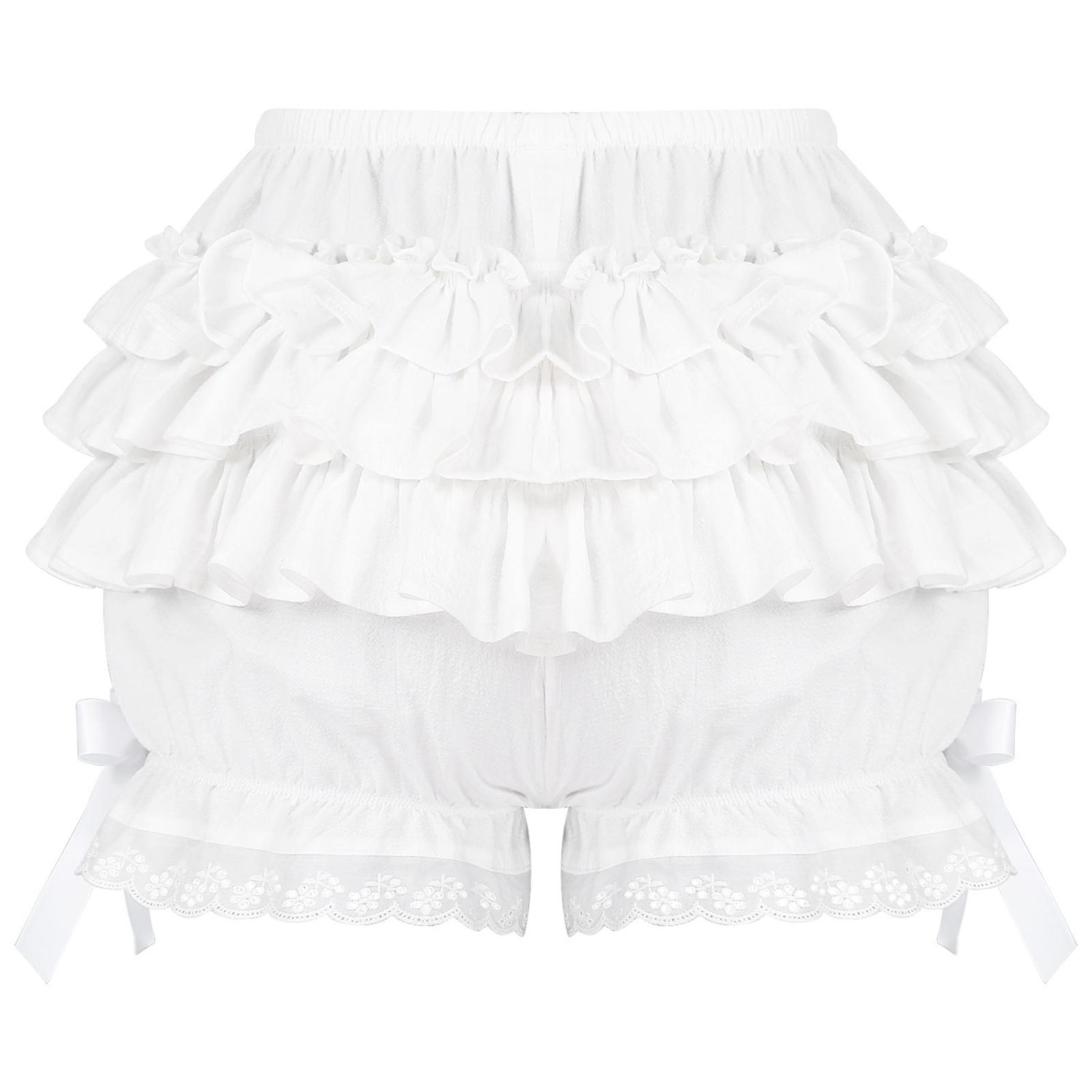

Женские кружевные шаровары с многослойным дизайном оборки, бант, оборки, трусики, однотонные шорты, повседневное нижнее белье белый
