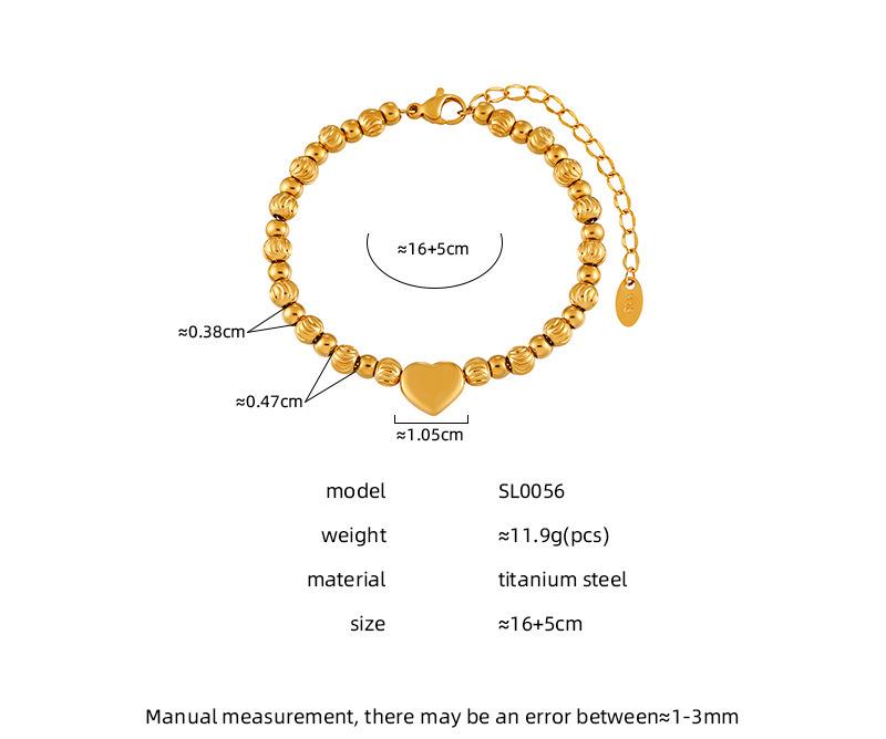 Elegant Heart & Round Bead Bracelet: European & American Style for Girls