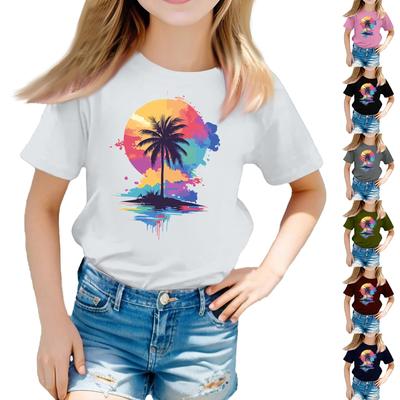 Girls Round Neck Casual Printed Short-sleeved T-shirt Top