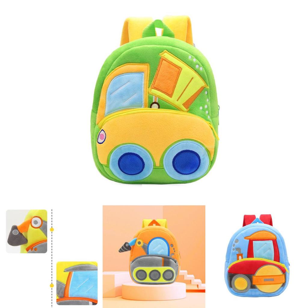 Adorable Kids Plush Backpack With Cartoon Excavator Design For Toddlers And Kindergarten