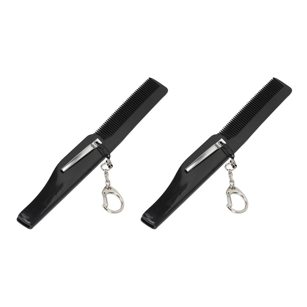 Folding Hair Brush Portable Men Folding Fine Tooth Beard Comb with Keychain Acrylic Small Mirror