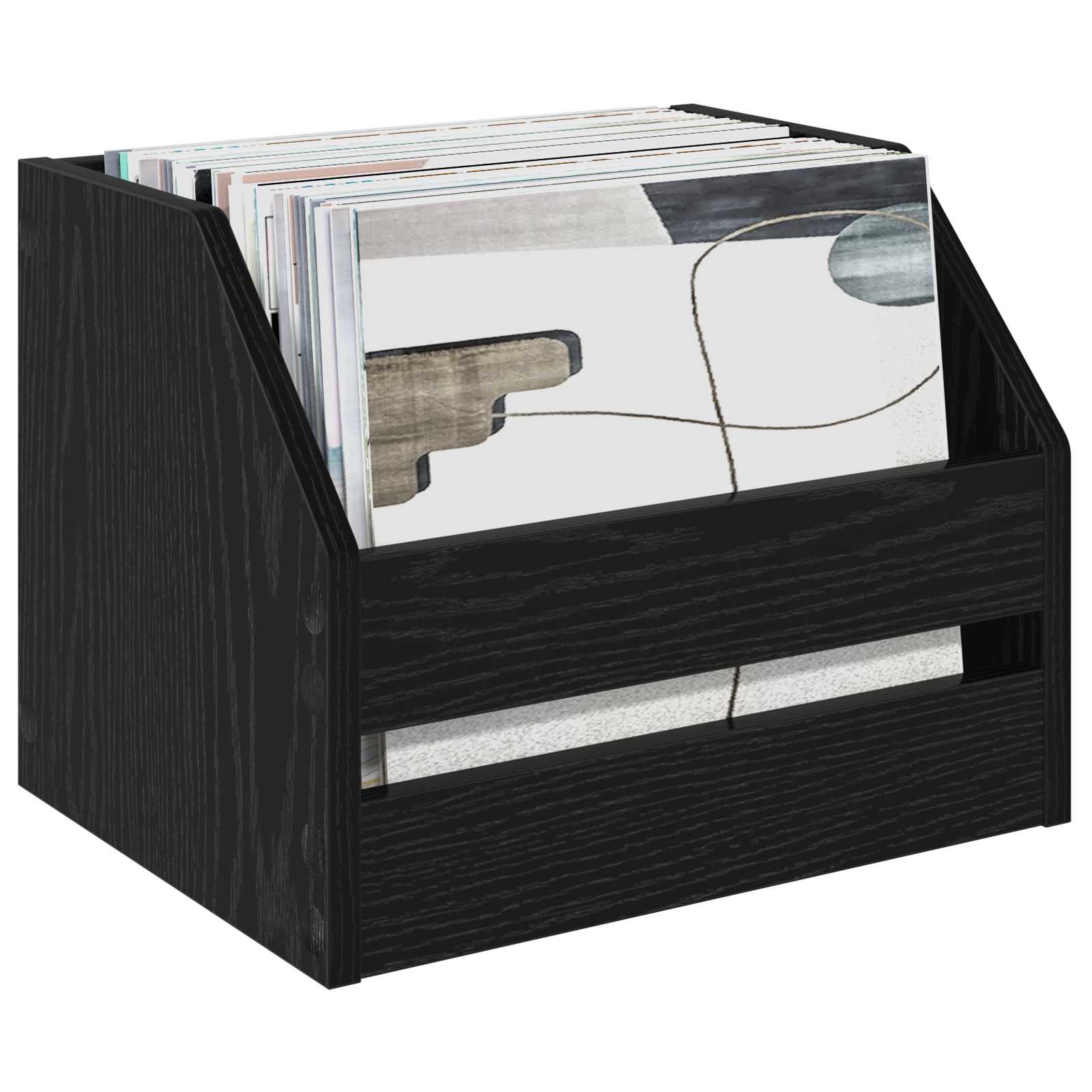 vidaXL - Vinyl - Album - Doos - Zwart - eiken - 38 - x - 30 - x - 29 - cm - Bewerkt - hout