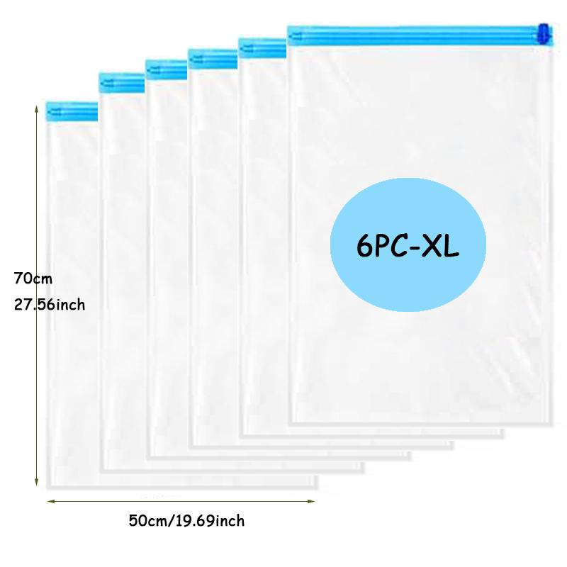 6PC Roll-Up Compression Vacuum Storage Bags Foldable Travel Space Saver Bags Plastic Compressed Home Clothes Storage Bags