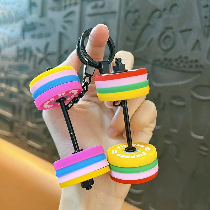 Creative Mini Fitness Barbell Model Keychain Pendant Couple Car Bag Key Chain Sports Decoration Pendant Cute Keychain Gift