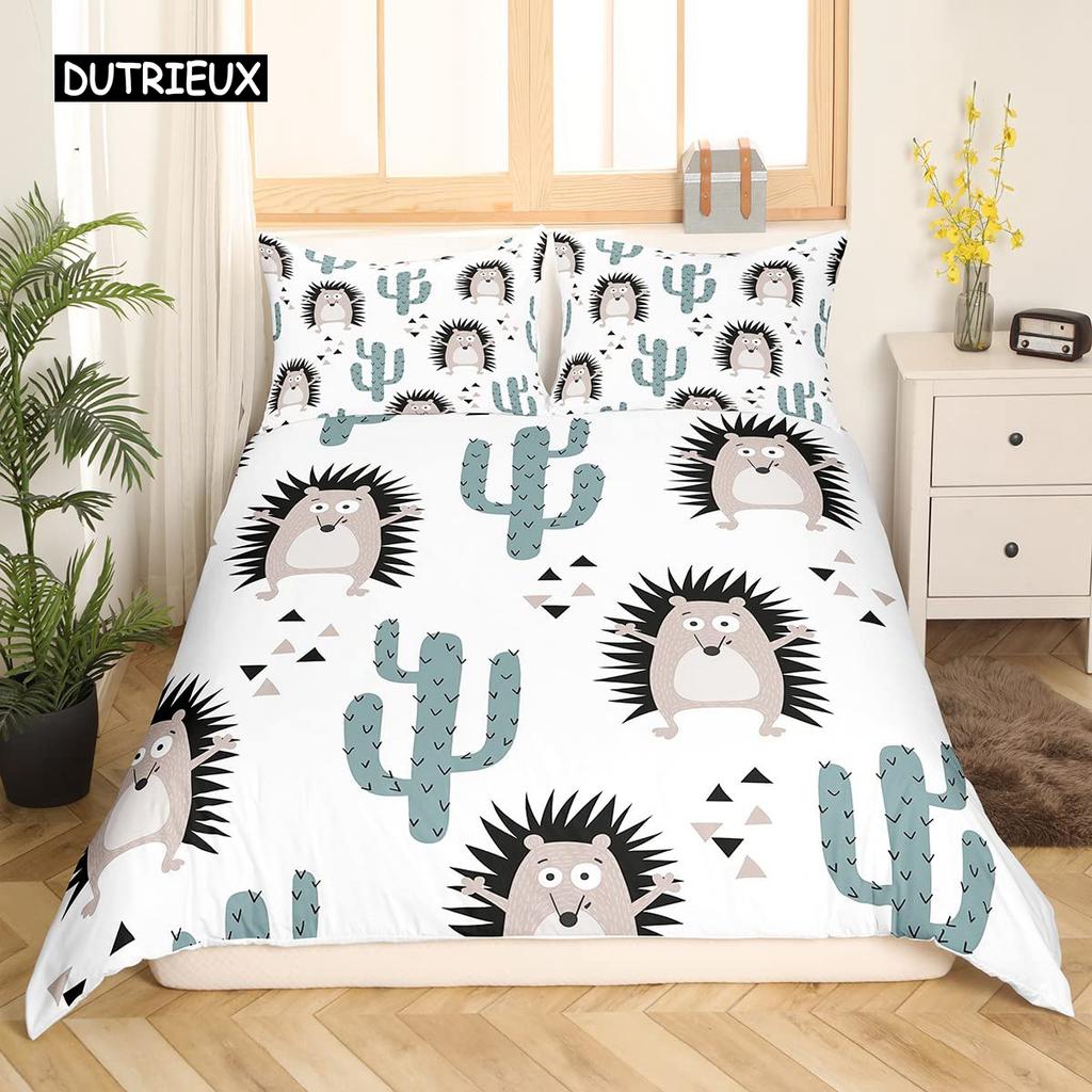 Hedgehog Duvet Cover Set 3D Cartoon Hedgehog Flower 2/3PCS Bedding Set Kids Boys Girls Animal Queen Size Polyester Quilt Cover