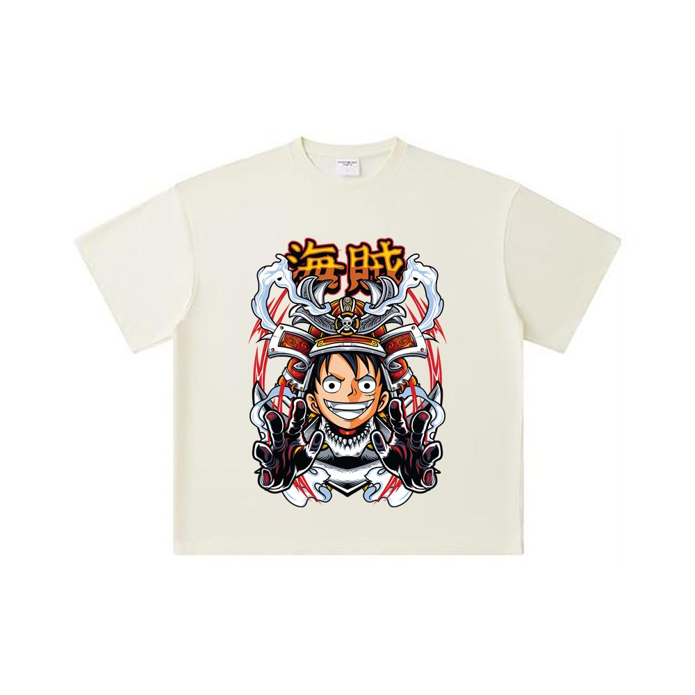 260 GSM Double Yarn 32 Count 100% Cotton One Piece V70 Luffy Samurai Print Unisex Heavy Cotton T Shirt