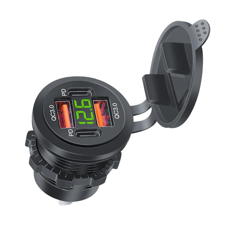 

Автомобильное зарядное устройство PD QC3.0 мощностью 65 Вт с 4 портами и светодиодным дисплеем напряжения — быстрая зарядка для iPhone/Samsung/Huawei с водонепроницаемым чехлом 2 PD + 2 QC3.0 синий