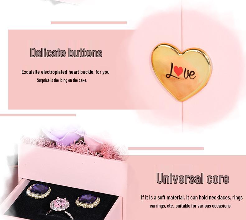 Caixa de Presente Ursinho Porta Dupla: Rosa Preservada e Gaveta de Joias para Aniversários e Dia dos Namorados